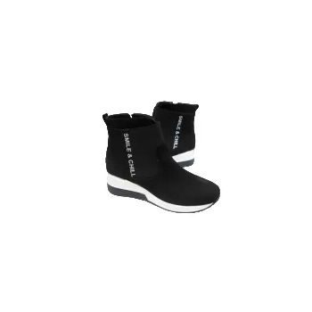 BnW skórzane BOTKI sneakersy na koturnie ocieplane polarem