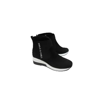 BnW skórzane BOTKI sneakersy na koturnie ocieplane polarem