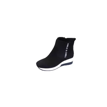 BnW skórzane BOTKI sneakersy na koturnie ocieplane polarem