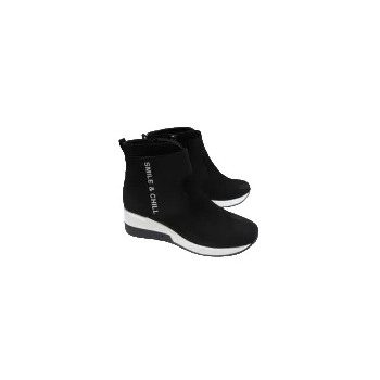 BnW skórzane BOTKI sneakersy na koturnie ocieplane polarem