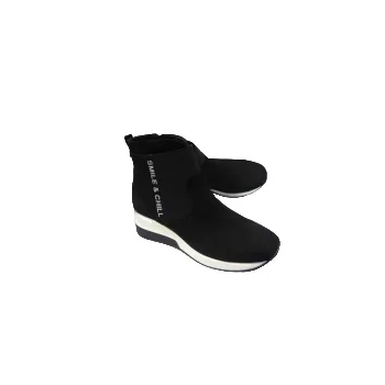 BnW skórzane BOTKI sneakersy na koturnie ocieplane polarem