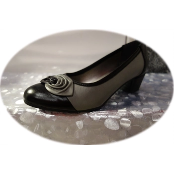 Skórzane czółenka popielato-czarne obcas 3,5 cm nr 36