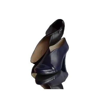 BnW czarne granatowe skórzane botki lakierowane na obcasie ob.6,5cm