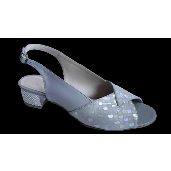 BnW Skórzane popielate sandały z cyrkoniami