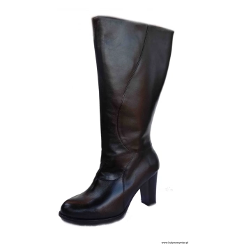 BnW Czarne kozaki ze skóry naturalnej cholewka 42 cm słupek 9 cm