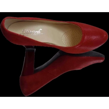 BnW Skórzane czerwone czółenka na szeroką stopę