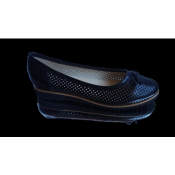 BnW Ażurowe baletki skórzane czarne o tęgości H 41