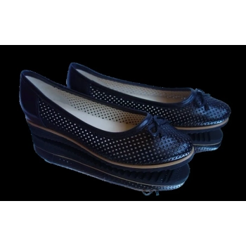 BnW Ażurowe baletki skórzane czarne o tęgości H 41