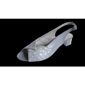 BnW Skórzane popielate sandały z cyrkoniami