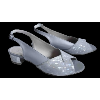 BnW Skórzane popielate sandały z cyrkoniami