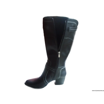 BnW Kozaki ze skóry z szeroką cholewką klocek 5 cm