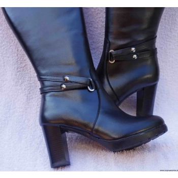 BnW Kozaki ze skóry na obcasie słupkowym 8,5 cm