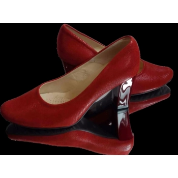 BnW Skórzane czerwone czółenka na szeroką stopę