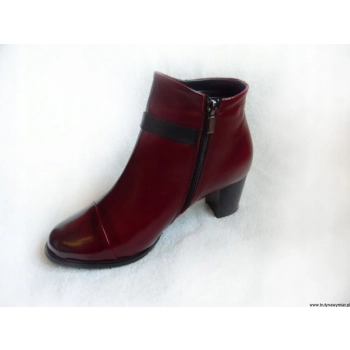 BnW Botki ze skóry bordo zamek słupek 6 cm