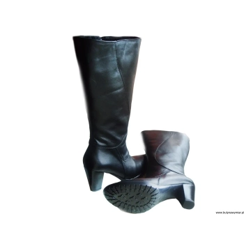 BnW Kozaki czarne skóra naturalna cholewka 44 cm słupek ob.8cm nr41