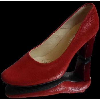 BnW Skórzane czerwone czółenka na szeroką stopę