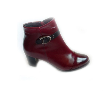 BnW Botki ze skóry bordo zamek słupek 6 cm