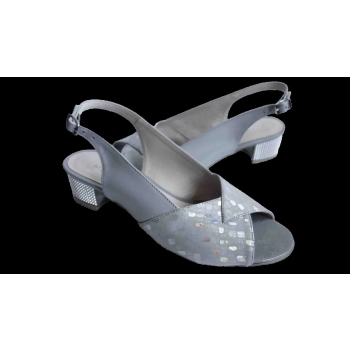 BnW Skórzane popielate sandały z cyrkoniami