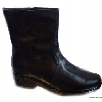 BnW Czarne botki skórzane na zamek płaski 4 cm