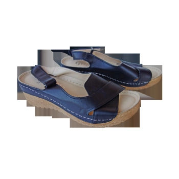 Skórzane sandały czarne koturn 5 cm nr 37