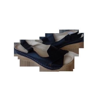 Skórzane sandały czarne koturn 5 cm nr 37