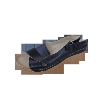 Skórzane sandały czarne koturn 5 cm nr 37