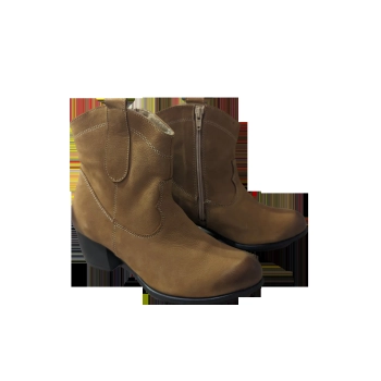 Skórzane botki camel nubuk obcas 5 cm nr 37